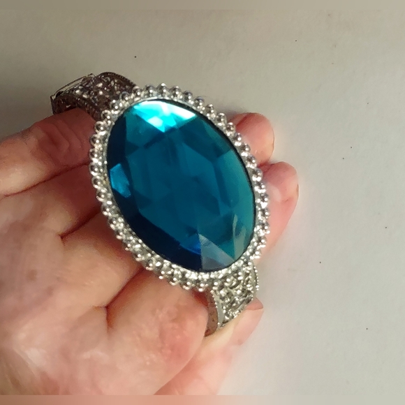 Turquoise Blue Rhinestone Filigree Bangle - Picture 5 of 11